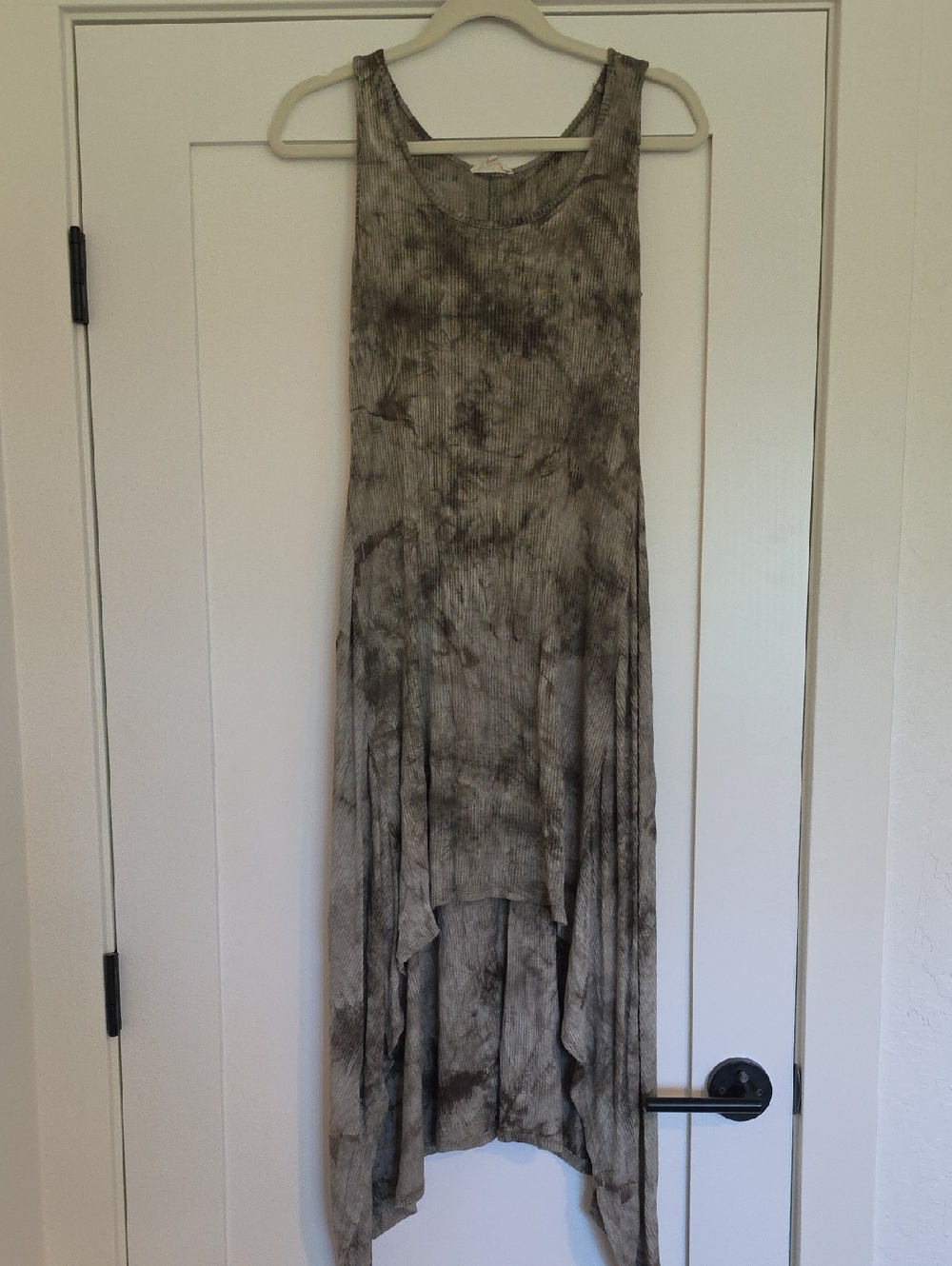 Sweet Pea Green Tie-Dye High-Low Ribbed Maxi Dress